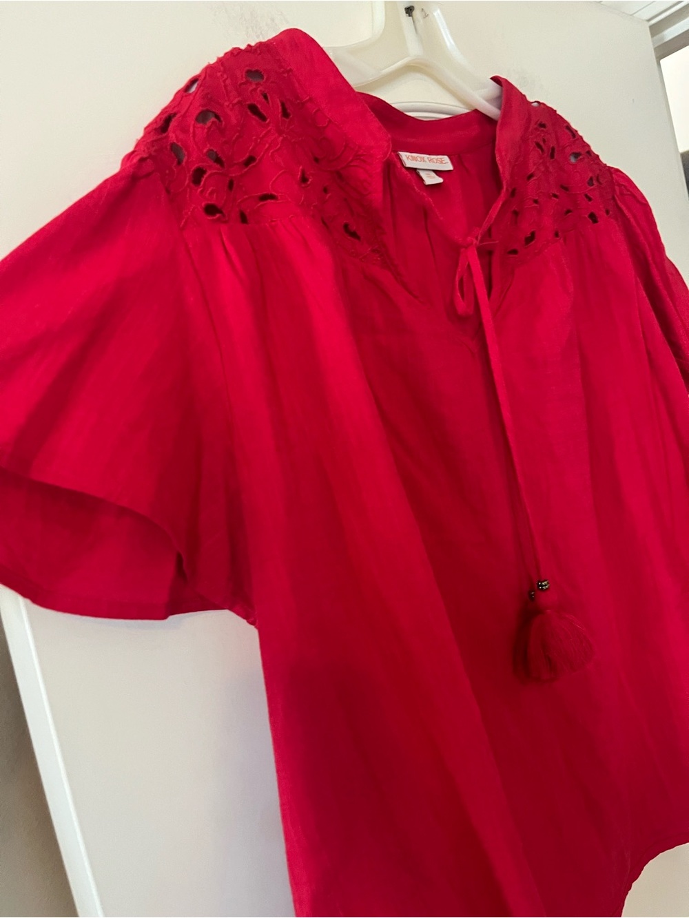 Knox Rose Vibrant Rayon/Cotton Blend Red Blouse with Tassels Size XXL - Picture 2 of 15